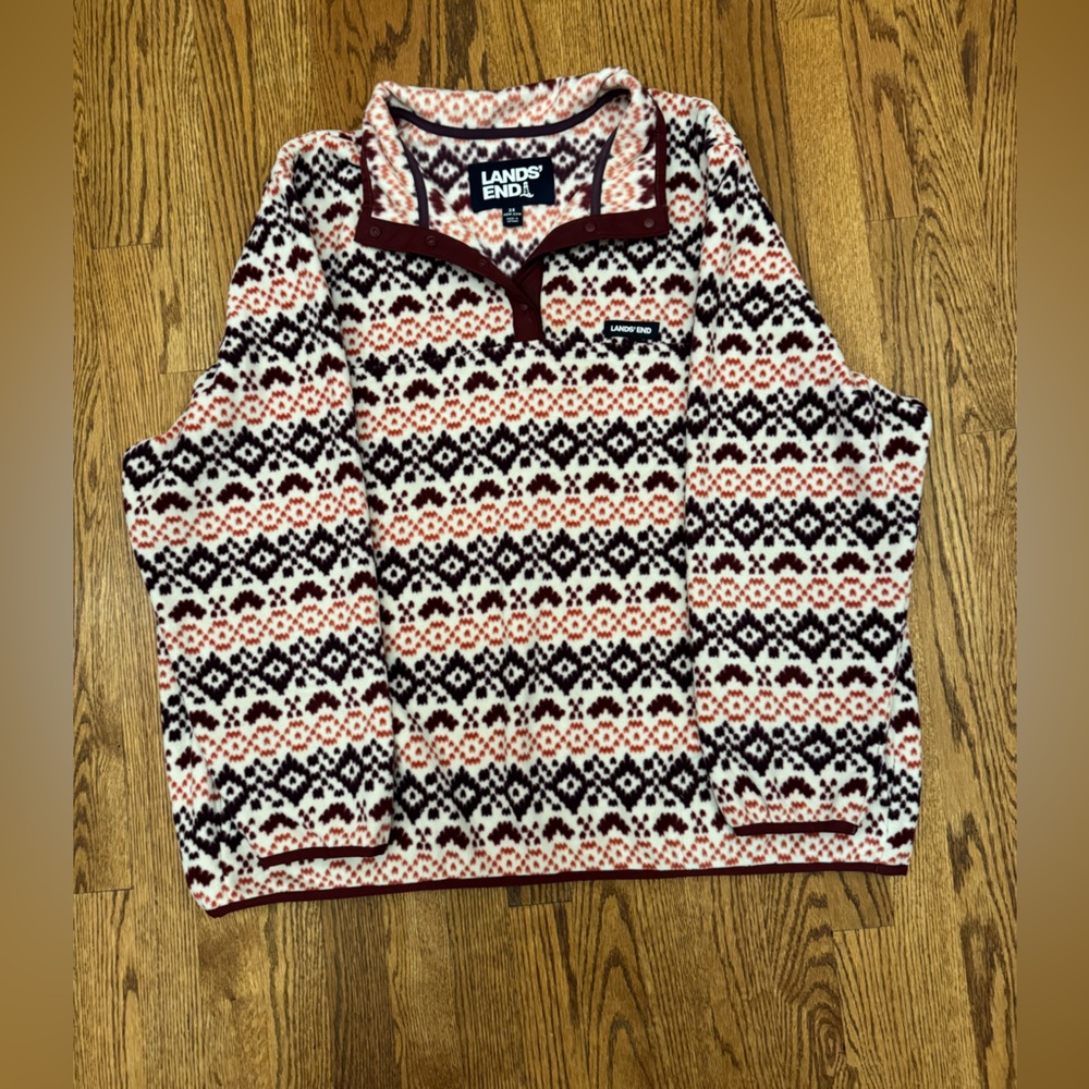 Lands End Heritage Snap Fleece Pullover Women's XXL Aztec Southwestern 20W-22W